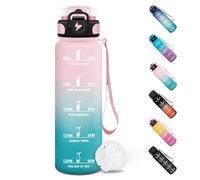 Motswedi Botella Agua 1l, Botella Agua Gimnasio, Diseño de Cerradura a Prueba de Fugas, Cantimplora Plastico, Con Marca de Tiempo, Cantimplora para Oficina, Camping, Bicicleta - Rosa&Cian