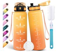 Motswedi Botella Agua 1l, Botella Deportiva, con Marcador de Tiempo, Cantimplora, a Prueba de Fugas, Cantimplora 1l Incluye Esponja de Limpieza, para Gimnasio, Camping, Viajes, Amarillo ámbar&Naranja