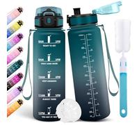 Motswedi Botella Agua 1l, Botella Deportiva, con Marcador de Tiempo, Cantimplora, a Prueba de Fugas, Cantimplora 1l Incluye Esponja de Limpieza, para Gimnasio, Camping, Bicicleta, Verde oscuro& Gris.