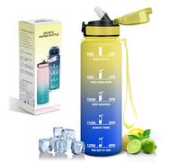 Motswedi Botella Agua 1L, con Pajita, Botella Deportiva, a Prueba de Fugas, Botellas 1 litro, Plástico, Cantimplora, con Marcador de Tiempo, para Deportes, Oficina, Bicicleta, Amarillo & Azul rey