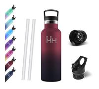 Motswedi Botella Agua, 500 ml Libre de BPA, Botella Termica, Con Pajita y 2 Tapas, Cantimplora, 18/8 Acero Inoxidable, Botellas Isotermica para Parchi, Scuole, Uso Quotidiano - rojo&negro