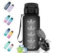 Motswedi Botella Agua, 500 ml Sin BPA, Botella Agua Niños con Pajita, Reutilizable, Botella Agua Gimnasio, a Prueba de Fugas, Botella de Agua, Cantimplora para Gym, Oficina, Escuela, Yoga, Negro