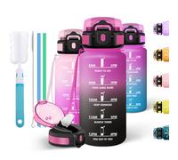 Motswedi Botella Agua 500ml, a Prueba de Fugas, Botella con Pajita, Botellas Agua Deporte, Incluye 6 Pajita, 1 Cepillo de Paja, Cantimplora para la Oficina, Escuela, el Trabajo, Púrpura & Negro