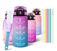 Motswedi Botella Agua 500ml, a Prueba de Fugas, Botella con Pajita, Botellas Agua Deporte, Incluye 6 Pajita, 1 Cepillo de Paja, Cantimplora - Rojo Azalea & Verde Azulado