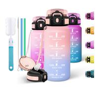 Motswedi Botella Agua 500ml, a Prueba de Fugas, Botella con Pajita, Botellas Agua Deporte, Incluye 6 Pajita, 1 Cepillo de Paja, Cantimplora para la Oficina, Escuela, el Trabajo, Rosa & Azul cielo.