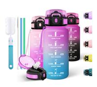Motswedi Botella Agua 500ml, a Prueba de Fugas, Botella con Pajita, Botellas Agua Deporte, Incluye 6 Pajita, 1 Cepillo de Paja, Cantimplora para la Oficina, Escuela, Trabajo, Yoga, Rosa rojo & Cian