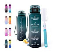 Motswedi Botella Agua 500ml, Botella Deportiva, con Marcador de Tiempo, Cantimplora, a Prueba de Fugas, Incluye Esponja de Limpieza, para Gimnasio, Oficina, Escuela, Yoga, Verde oscuro & Gris.
