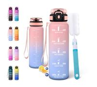 Motswedi Botella Agua 500ml, Botella Deportiva, con Marcador de Tiempo, Cantimplora, a Prueba de Fugas, Incluye Esponja de Limpieza, para Gimnasio, Oficina, Escuela, Yoga, Rosa & Azul cielo.