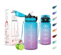 Motswedi Botella Agua 500ml, con Pajita, Botella Deportiva de Plástico, Marca de Tiempo, Botellas de Agua, Cantimplora,para Escuela, Gimnasio, Oficina, Yoga, Azul & Morado