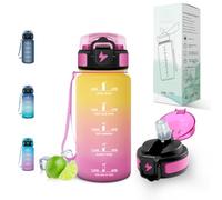 Motswedi Botella Agua 500ml, con pajita, Botella Gimnasio, a Prueba de Fugas, Cantimplora con Marcador de Tiempo, para Gym, Escuela, Yoga, Oficina, Amarillo rosa