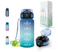 Motswedi Botella Agua 500ml, con pajita, Botella Gimnasio, a Prueba de Fugas, Cantimplora con Marcador de Tiempo, para Gym, Escuela, Yoga, Oficina, Azul verdoso