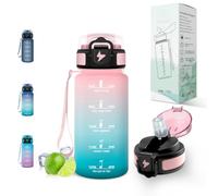 Motswedi Botella Agua 500ml, con pajita, Botella Gimnasio, a Prueba de Fugas, Cantimplora con Marcador de Tiempo, para Gym, Escuela, Yoga, Oficina, Rosa verdoso
