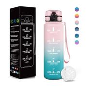 Motswedi Botella Agua, 500ML Libre de BPA, Cantimplora, Diseño de Cerradura a Prueba de Fugas, Botellas de Agua Plastico, Con Marca de Tiempo, Para Niños para Escuela, Parque, Vida Diaria - Rosa&Cian