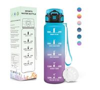 Motswedi Botella Agua, 500ML Libre de BPA, Cantimplora, Diseño de Cerradura a Prueba de Fugas, Botellas de Agua Plastico, Con Marca de Tiempo, Para Escuela, Parque, Vida Diaria - Azul&morado