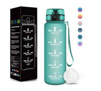 Motswedi Botella Agua, 500ML Libre de BPA, Cantimplora, Diseño de Cerradura a Prueba de Fugas, Botellas de Agua Plastico, Con Marca de Tiempo, Para Niños para Escuela, Parque, Vida Diaria - Azul&verde