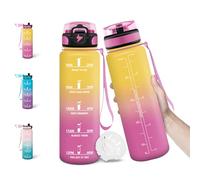 Motswedi Botella Agua, 500ML Libre de BPA, Cantimplora Plastico, Diseño de Cerradura a Prueba de Fugas, Botella de Agua, Con Marca de Tiempo, Para Parque, Vida Diaria, Deportes - Amarillo&rosa