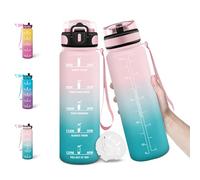 Motswedi Botella Agua, 500ML Libre de BPA, Cantimplora Plastico, Diseño de Cerradura a Prueba de Fugas, Botella de Agua, Con Marca de Tiempo, Para Parque, Vida Diaria, Deportes - Rosa&Azzurro