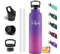 Motswedi Botella Agua Acero Inoxidable 1L, Sin BPA , Botella Térmica de Doble Pared, Cantimplora con 2 Tapones Intercambiables Antigoteo, Garrafa Termica GimnasioPortáti