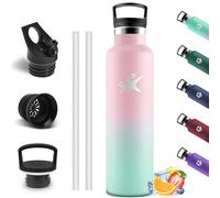 Motswedi Botella Agua Acero Inoxidable 1L, Sin BPA , Botella Térmica de Doble Pared, Cantimplora con 2 Tapones Intercambiables Antigoteo, Garrafa Termica GimnasioPortáti