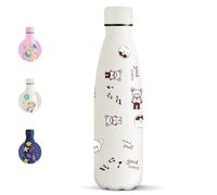 Motswedi Botella Agua Acero Inoxidable, 500 ml Libre de BPA, Cantimplora, 18/8 Acero Inoxidable, Botella, Vacío de Doble Pared, Cantimplora Termica para Escuela, Yoga - oso blanco