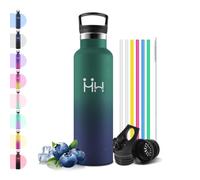Motswedi Botella Agua Acero Inoxidable 500ml, con Pajita, Botella Termica, Cantimplora Termica, a Prueba de Fugas, Termo Agua, para Escuela, Gimnasio, Oficina, Verde oscuro & Azul oscuro
