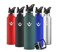 Motswedi Botella Agua acero Inoxidable, 750 ml Libre de BPA, Botella Termica, Con Pajita y 2 Tapas, Cantimplora, 18/8 Acero Inoxidable, Cantimplora Isotermica para Ufficio, Palestra - EjércitoVerde