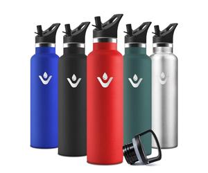 Motswedi Botella Agua acero Inoxidable, 750 ml Libre de BPA, Botella Termica, Con Pajita y 2 Tapas, Cantimplora, 18/8 Acero Inoxidable, Cantimplora Isotermica para Ufficio, Stadio, Palestra - rojo