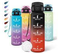 Motswedi Botella Agua Gimnasio, 1000ml sin BPA, Botella Agua, Reutilizable, Botella de Agua, con Marcador de Tiempo, Cantimplora, Botella de Agua Deportiva para Oficina, Escuela, Yoga, Rojo Negro