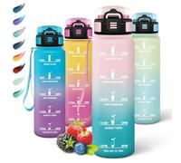 Motswedi Botella Agua Gimnasio, 1000ml sin BPA, Botella Agua, Reutilizable, con Marcador de Tiempo, Cantimplora para Oficina, Escuela, Yoga, Verde Rosa