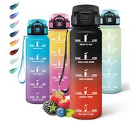 Motswedi Botella Agua Gimnasio, 1000ml sin BPA, Botella Agua, Reutilizable, con Marcador de Tiempo, Cantimplora para Oficina, Escuela, Yoga, Rojo Negro