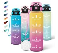 Motswedi Botella Agua Gimnasio, 1L sin BPA, Botella Agua, Reutilizable, Botella de Agua, con Marcador de Tiempo, Cantimplora, Botella de Agua Deportiva para Oficina, Escuela, Yoga, Rosa Amarillento