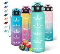 Motswedi Botella Agua Gimnasio, 1L sin BPA, Botella Agua, Reutilizable, Botella de Agua, con Marcador de Tiempo, Cantimplora, Botella de Agua Deportiva para Oficina, Escuela, Yoga, Azul Verdoso 3245C