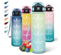 Motswedi Botella Agua Gimnasio, 1L sin BPA, Botella Agua, Reutilizable, con Marcador de Tiempo, Cantimplora para Oficina, Escuela, Azul Claro Blanquecino