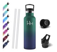Motswedi Botella Agua Inoxidable, 750 ml Libre de BPA, Botella Termica, Con Pajita&2 Tapas, Cantimplora, 18/8 Acero Inoxidable, Cantimplora Isotermica para Ufficio, Palestra - verde musgo&azul marino