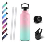 Motswedi Botella Agua Inoxidable, 750 ml Libre de BPA, Botella Termica, Con Pajita y 2 Tapas, Cantimplora, 18/8 Acero Inoxidable, Cantimplora Isotermica para Ufficio, Stadio - Rosa claro&verde claro