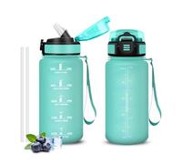 Motswedi Botella Agua, Libre De BPA 500 ml, Citas De Motivación Para Hidratarse, Garrafa Agua, Con Una Pajilla A Prueba De Fugas, Botella Deportiva Azul & Verdoso Para La Escuela, Deporte, Ejercicio