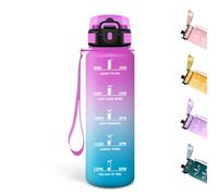 Motswedi Botella Agua Niños, 500ml, a Prueba de Fugas, Cantimplora, Sin BPA, Botella Agua Gimnasio, con Marca de Tiempo, Cantimplora Infantil para Gym, Bicicleta, Yoga, Oficina, Rosa rojo & cian