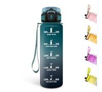 Motswedi Botella Agua Niños, 500ml, a Prueba de Fugas, Cantimplora, Sin BPA, Botella Agua Gimnasio, con Marca de Tiempo, Cantimplora Infantil para Gym, Bicicleta, Yoga, Oficina, Verde Oscuro & Gris