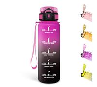Motswedi Botella Agua Niños, 500ml, a Prueba de Fugas, Cantimplora, Sin BPA, Botella Agua Gimnasio, con Marca de Tiempo, Cantimplora Infantil para Gym, Bicicleta, Yoga, Oficina, Morado Rojo & Negro