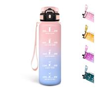 Motswedi Botella Agua Niños, 500ml, a Prueba de Fugas, Cantimplora, Sin BPA, Botella Agua Gimnasio, con Marca de Tiempo, Cantimplora Infantil para Gym, Bicicleta, Yoga, Oficina, Rosa & Azul Cielo