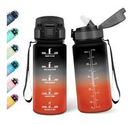 Motswedi Botella Agua Niños, 500ML Con Paja, Cantimplora Infantil, Botella de Agua Motivacional con Marcador de Tiempo, A Prueba de Fugas para Escuela - Negro&rojo