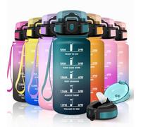 Motswedi Botella Agua Niños, 500ml con Pajita, Botella Agua, a Prueba de Fugas, Cantimplora, con Marca de Tiempo, Cantimplora Infantil para Niños, Gym, Colegio, Oficina, Deporte, Verde Oscuro & Gris