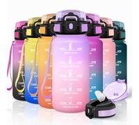 Motswedi Botella Agua Niños, 500ml con Pajita, Botella Agua, a Prueba de Fugas, Cantimplora, con Marca de Tiempo, Cantimplora Infantil para Niños, Gym, Colegio, Oficina, Violeta Claro & Rosa Claro