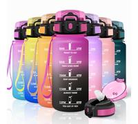 Motswedi Botella Agua Niños, 500ml con Pajita, Botella Agua, a Prueba de Fugas, Cantimplora, con Marca de Tiempo, Cantimplora Infantil para Niños, Gym, Colegio, Oficina, Deporte, Morado Rojo & Negro