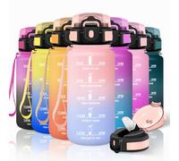 Motswedi Botella Agua Niños, 500ml con Pajita, Botella Agua, a Prueba de Fugas, Cantimplora, con Marca de Tiempo, Cantimplora Infantil para Niños, Gym, Colegio, Oficina, Deporte, Rosa & Azul Cielo