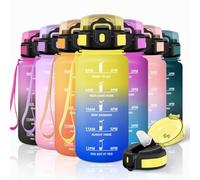 Motswedi Botella Agua Niños, 500ml con Pajita, Botella Agua, a Prueba de Fugas, Cantimplora, con Marca de Tiempo, Cantimplora Infantil para Niños, Gym, Colegio, Oficina, Deporte, Amarillo & Rey
