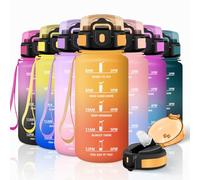 Motswedi Botella Agua Niños, 500ml con Pajita, Botella Agua, a Prueba de Fugas, Cantimplora, con Marca de Tiempo, Cantimplora Infantil para Niños, Gym, Colegio, Oficina, Deporte, Amarillo & Naranja