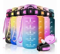 Motswedi Botella Agua Niños, 500ml con Pajita, Botella Agua, a Prueba de Fugas, Cantimplora, con Marca de Tiempo, Cantimplora Infantil para Niños, Gym, Colegio, Oficina, Deporte, Rosa Rojo & Cian