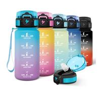 Motswedi Botella agua Niños, 500ml con Pajita, Cantimplora Infantil, con Marcador de Tiempo, Botella de agua, a Prueba de Fugas, Cantimplora, Reutilizable, para Escuela, Deporte, Yoga, Azul Morado