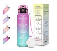 Motswedi Botella Agua Niños, 500ml sin BPA, Botella de Agua, Antifugas con Cierre Seguro, Incluye Marcas de Tiempo y Diseño Infantil, para Escuela, Deportes y Camping - Rosa&Cian